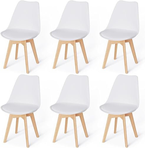 JIJIAN 6er Set Esszimmerstühle mit Polsterung, Massive Buchenbeine, Küchenstühle, Skandinavischer Stil Geeignet für Esszimmer, Küche, Wohnzimmer.
