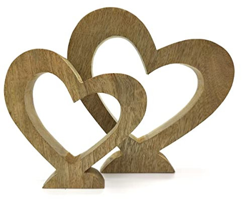 DARO DEKO Holz Herz stehend 2er Set 15cm und 20cm Natur braun