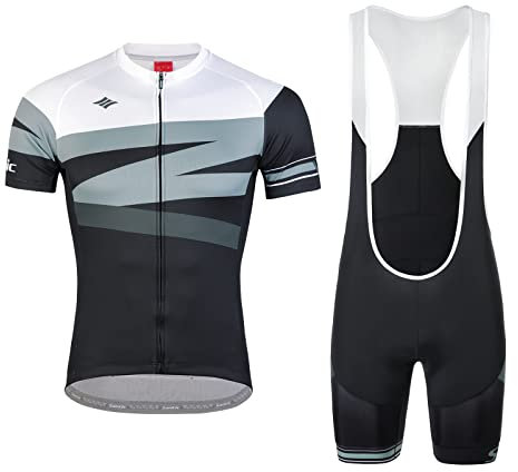 Santic Radsport Set Herren Radtrikot Set Kurzarm Fahrradtrikot Fahrradbekleidung Radsport-Anzüge Trägerhose Atmungsaktiv Schnelltrocknend Weiß XXL