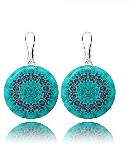 Boho Groß Mandala Design Rund Leicht Ohrringe Hängend Schmuck für Damen (Stil 18 - Blau Türkis)