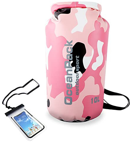 JAMUILS Dry Bag 10L Wasserdichter Umhängetasche und IPX8 wasserfester Handyhülle, für Kayaking Boots-Ausflug Kanu/Rafting/Snowboarding(Tarnung Rosa)