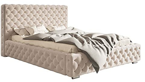 GRAINGOLD Polsterbett Agis mit verstärktem Rahmen und großem Bettkasten, Chromfüße - reich verziert - eleganter Chesterfield-Stil - 160x200 cm