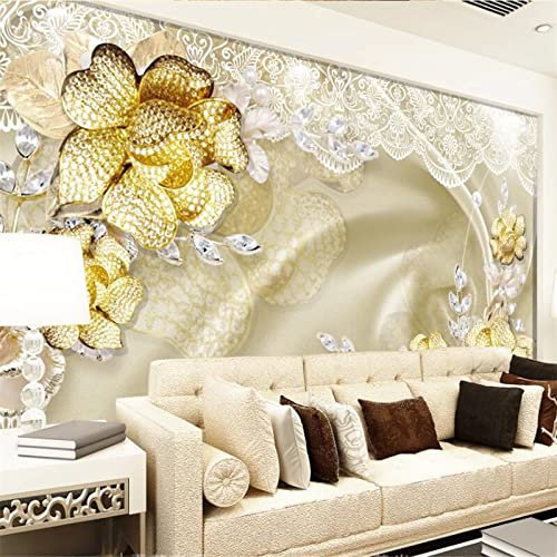 TANYANG Benutzerdefinierte Tapete 3D Gold Diamant Luxus Rose Schmuck Wand Wohnzimmer Schlafzimmer Wohnkultur 200Cm(W)×140Cm(H)