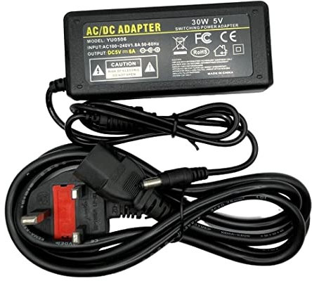Multibao 5V 6A 30W AC to DC Power Supply Power Adapter Replacement Converter 5.5mm x 2.1mm With 3 Pin UK Plug for LED Strip Lights Monitor CCTV Camera