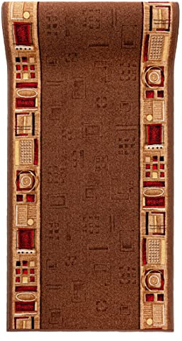 Mazovia Läufer Flur 67x300cm Braun Klassisch 90er-Retro Weich rutschfest | Teppichläufer für Küche Waschküche Schlafzimmer Wetterfest Pflegeleicht Gummiunterseite Kurzflor Lang Verkauf pro Meter