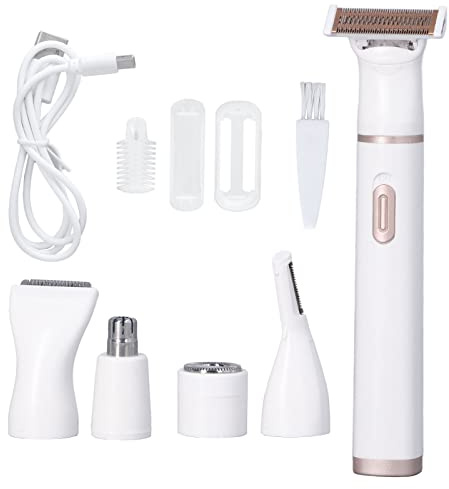 Elektrischer Haarentferner Damen 5in1 | USB Akku Gesichtsrasierer Edelstahl Klinge Abnehmbar für Gesicht Augenbrauen Nasenhaare Achseln Bikini Körperpflege