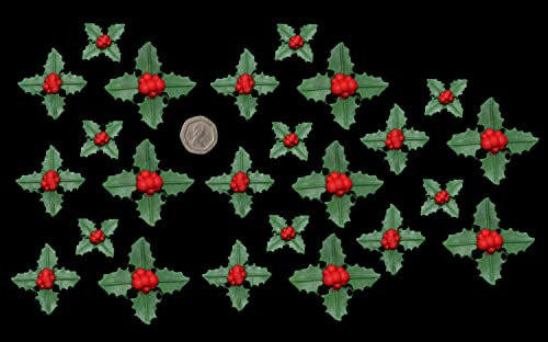 24 x Edible 3D Mixed Sized Holly Bunch Leaves with berries, Leaf, 20 colours, toppers, decorations cake
