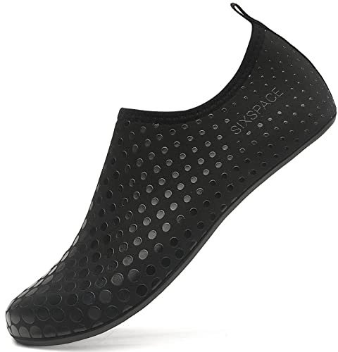 Sixspace Water Shoes - Lightweight Barefoot Aqua Shoes for Women & Men - Quick Dry, Breathable - Surfing, Running, Driving, Pool, Yoga (Black, 12.5 UK)