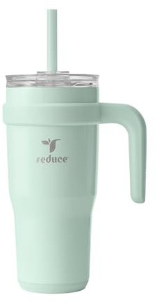 REDUCE 24 oz Stainless Steel Tumbler with Handle - Dual-Wall Vacuum Insulated Travel Mug, Sweat-Proof Lid & Reusable Straw - Keeps Drinks Cold for 24 Hrs, Fits Cupholders, Dishwasher Safe - Sea Glass