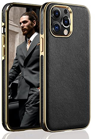 Furwabo Custodia in Pelle per iPhone 14 Pro, Cover in Pelle PU Classica di Lusso Elegante Sottile Impugnatura Morbida Antiscivolo Cover Protettiva Antiurto per iPhone 14 Pro (Nero)