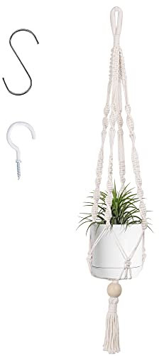 BlueMake Makramee Blumenampel, Baumwollseil Hängeampel Beige, Baumwollseil Hängeampel Beige Hängetopf für Pflanzen 35 Inch