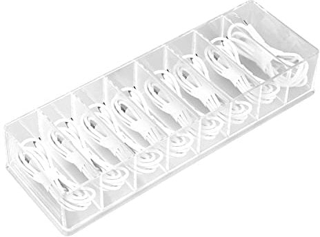SAVITA Charger Cable Cord Storage Organizer, Clear Cord Drawer Organizer with 10 Silicone Ties Usb Cord Organizer Charging Wire Management Box Easy Storage for Office, Home (No Lid)