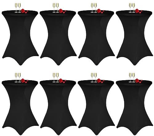 8 Stück Schwarz Stehtisch Hussen Stehtische, Stehtischhusse für Ø 80-85 cm Stehtische und Bistrotische, Stretch-Tischdecke mit Fußtaschen für Hochzeit Geburtstagsfeier Bankett(80 cm, Schwarz)