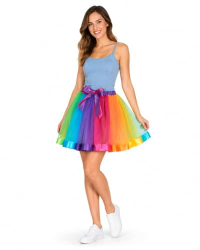 Regenbogen Rainbow Petticoat Rock für Damen - 414009 | Bunt | Mehrlagiger Tüllrock · Verstellbarer Bund bis 94 cm · Ca. 45 cm lang · Für Karneval & Festivals