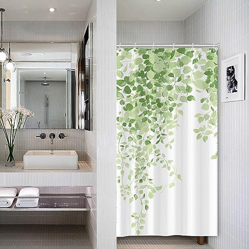 Bovlleetd Verde Bianco Piccola Tenda da Doccia Natura Acquerello Botanico Piangente Eucalipto Foglie Bagno Piante Tende da Doccia Tessuto in poliestere Decorazione del bagno 92x183cm
