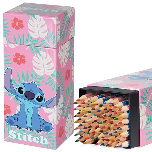 Disney Lápices de Colores para Niños, Caja de 72 lápices, Suministros de Arte, Colores Surtidos, Regalos para Niños (Rosa Stitch)