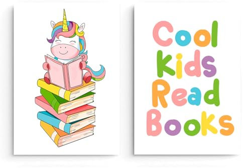 NUBUNI Original Poster | Accessoires und Dekoration | Deko Kinderzimmer | Wanddekoration Kinderzimmer | Poster Kinderzimmer | Gemälde Kinderzimmer | Rahmen Nicht enthalten | Unicorn Reading