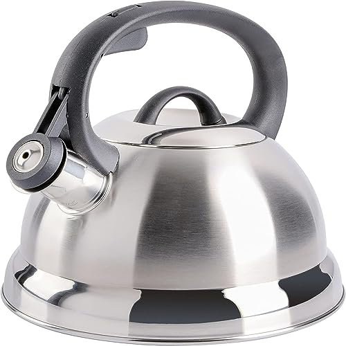 2.7 Litre Stove Top Kettle Stainless Steel Whistling Kettle Teapot with Stay Cool Handle & Grip for Induction Gas & Electric Hobs Chrome