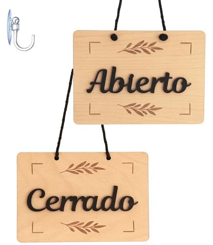 Smile BB- Cartel Abierto Cerrado para Tiendas, Bares, Restaurantes, Letrero Abierto Cerrado en Madera con Letras en metacrilato incluye Ventosa Fabricado en España