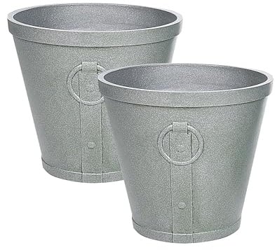 Blumentopf Steingemisch und Glasfaser grau 41 x 41 x 37 cm rund Retro-Stil Vari