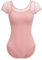 IMEKIS Damen Ballett Trikot Kurzarm Blumenspitze Ballettanzug Einfarbig Gymnastik Trikots mit Abnehmbaren BH Pads Einteilig Tanz Body Sportlich Rückenfrei Ballerina Tanzkleidung Kostüm Rosa M