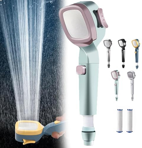4-Mode Handheld Pressurized Shower Head with Pause Switch, Multifunctional Handheld Pressurized Showerhead with Water Filter, Built-in Cartridge Water Saving Showerhead (Green)