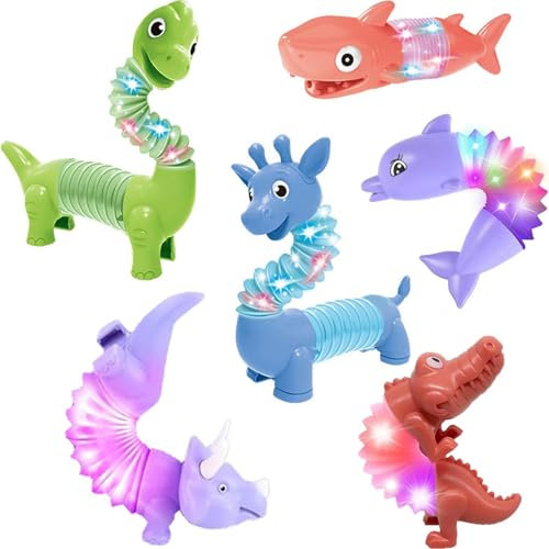 Afufu Cadeaux Fête Anniversaire Enfant 1-10 Ans, 6 Pièces Tube Animaux Télescopique Jeux Sensoriel Lumineux Autisme, Jouet Anti Stress Party Favours Goodies an Noël pour Garcon Fille y Adultes