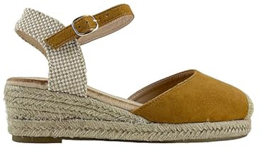 MODELISA - Sandalia Tacon Cuña Alpargata Esparto Hebilla Pulsera Tobillo Primavera Verano Mujer (Camel, 36)