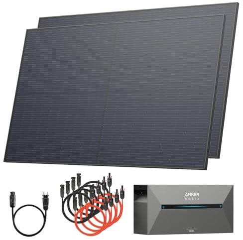 Solarway® All In One Station solaire de balcon avec stockage 1000W prise complète - Stockage Anker Solix 2 PRO 1,6 kWh - Kit système solaire complet - Panneaux solaires 500W & stockage Anker