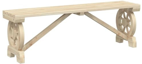 vidaXL Gartenbank, Sitzbank mit Wagenräder-Design, Holzbank für Garten Terrasse Innenhof, Parkbank Gartenmöbel, Landhausstil, Massivholz Tanne