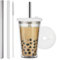 ALINK Bubble Tea Cup, Trinkbecher mit deckel und strohhalm, Leakproof Clear Plastic Bubble Tea Tumbler, Double Wall Insulated Smoothie Tumbler-450 ML
