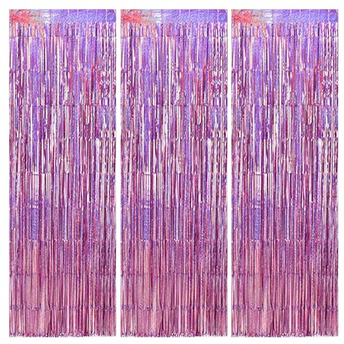 TONIFUL Lot de 3 serpentins de porte à franges en feuille d'aluminium métallique pour anniversaire, Noël, Nouvel An, enterrement de vie de jeune fille, fête de remise de diplôme (3 x 2 m) - Rose clair