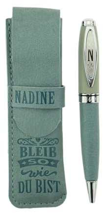 History & Heraldry Bamboo Persönlicher und individueller Kuli Kugelschreiber Stift mit Namen und Spruch Personalisiertes Etui Monogramm-Design persönliches Geschenk (Kuli Nadine)