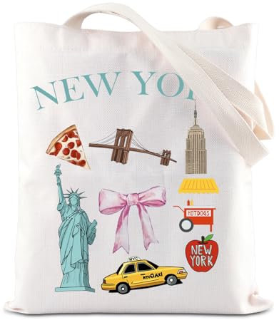 FOTAP New York Tragetasche NYC Liebhaber Geschenk New York Reisende Geschenk New York Sehenswürdigkeiten Einkaufstasche Mädchen Reise New York Geschenke, weiß, 14.56INCHES