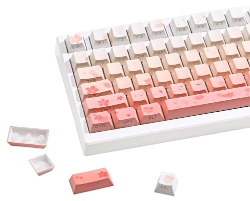 YUNZII Sakura PBT Keycaps, 132-key Double Shot/Dye Sub Dual-Process Gradient Keycaps, Side Printed Shine Through Keycaps Custom Keycap Set, Cherry Profile Keycaps for Mechanical Keyboards