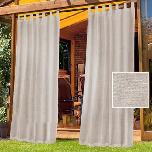 Bettschlange Outdoor Curtains Waterproof, 2 Panels Pergola Curtains, Outdoor Sheer Curtain for Patio Waterproof, Gazebo Curtain for Garden Patio Gazebo,Leinen,132x241cm