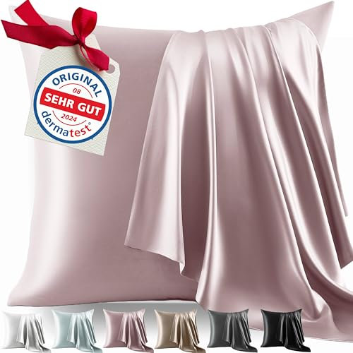 Welldora Kissenbezug aus 100% Seide 40x40 | Hohes Gewicht: 22 Momme, ideal für Haut und Haar | Höchste Güteklasse 6A | Streng Zertifiziert in der Schweiz | Oeko-Tex* Seidenkissenbezug Zartrosa