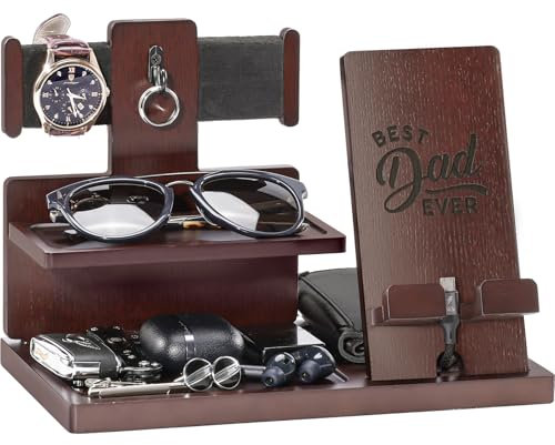 ProCase Holz Docking Station, Telefon Dockingstation Nachttisch Schreibtisch Organizer, Männergeschenke Jahrestag Geburtstag Vatertag Weihnachten Geschenke für Ihn Papa Ehemann Freund, Graviert