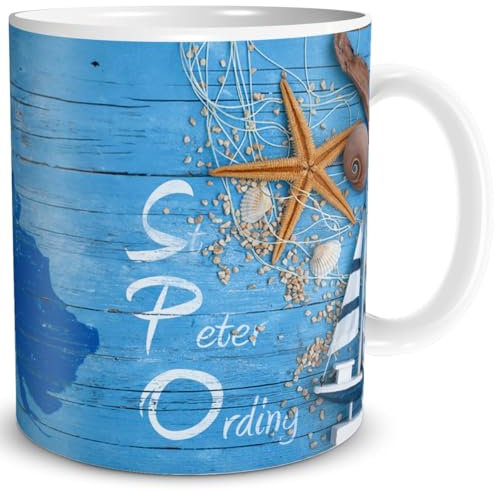 TRIOSK Tasse St. Peter Ording Nordsee Ort Souvenir Geschenk Maritim für Reiselustige Nordseeliebhaber Frauen Männer Büro Kollegen, Keramik 300ml