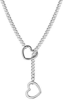 TACBSP Womens Slip Chain Necklace Heart O-Ring for Women Punk Rock Cuban Necklace Adjustable Lariat Y-Necklace Heart Locker Long Necklace for Women, M, Metal, No Gemstone