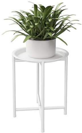 Bamworld White Plant Stand Indoor Outdoor,Metal Plant Table for Large Tall Plants,Small Round Heavy Duty Plant Holder for Living Room Bedroom Patio Garden Balcony