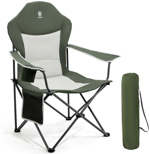EVER ADVANCED Luxus Campingstuhl Faltbar 160KG Belastbar Ultragroß mit Hoher Rückenlehne, Bequemer Klappstuhl mit Seitentsche & Getränkehalter für Camping Garten Balkon Anglen, Gartenstuhl Angelstuhl