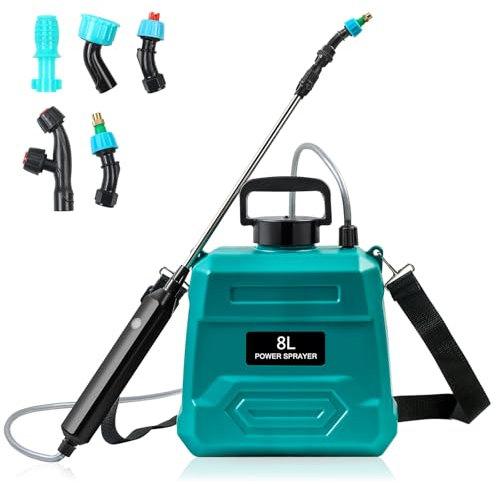 MaxAwe 8L Akku Drucksprüher, Elektrischer Pflanzensprüher mit USB Ladegriff, Gartensprüher Sprühlanze mit 5 Düsen, Rückenspritze mit Einziehbarer Sprühstab verstellbarem Schultergurt DruckSprühgerät