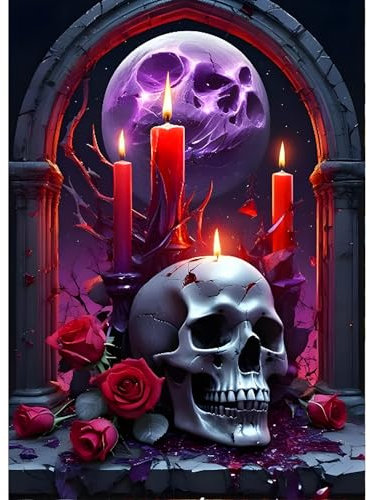 QINRUBB DIY Totenkopf Diamond Painting Erwachsene, 5D Skelett Diamant Painting Bilder Anfänger, Runder Kerze Vollbohrer Diamanten Malerei Stickerei Kreuzstich Geschenke Home Wand Dekor 30x40cm