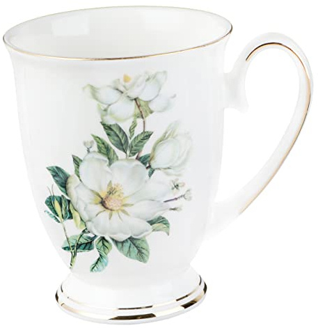 SHOWERORO Bone China Footed Mug 350ml White Ceramic Coffee Tea Cup Gold Rim for Women Home Office