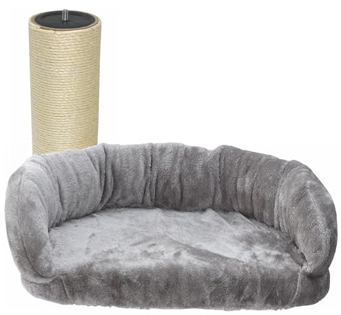 nanook Katzen Liegeplatz Katzenbett XL 60 x 40 cm inkl. Kratzstamm 35 cm, für große Katzen geeignet, Kratzbaum Erweiterung, Farbe: grau