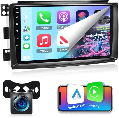 Autoradio per Mercedes Benz Smart Fortwo 2005-2010+Carplay e Android Auto | [2G+64G] Android Autoradio Touch Screen HD da 9 pollici con Senza Fili Carplay e Android Auto/ GPS/WiFi/Bluetooth/EQ/FM RDS
