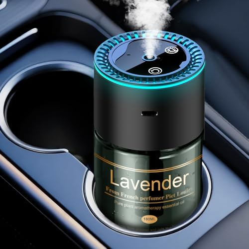 Smart Car Air Freshener Diffuser - 270-Day Long-Lasting Essential Oil (6.09oz/180ml), Auto On/Off Sensor, Ultrasonic Dual Modes, Multi-Mode Adjustable, Natural French Fragrance Oils, Lavender Scent