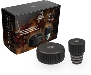 PEUGEOT - Coffret Coupe-Capsule + Bouchon à Vin Line - Ouverture Précise & Conservation Optimale des Vins Tranquilles - Préserve Les Arômes - Fabrication Française - Aluminium Noir Mat