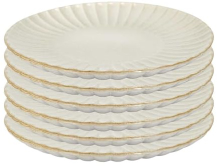 AltoBuy Set de 6 Assiettes Plates Beiges en céramique (Ø27cm) - Shelly